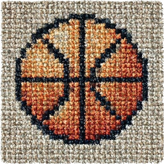 Yglnden Latch Hook Kits for DIY Rug Crafts Basketball Rainbow Pattern Color Printed Canvas,Latch Hook Kits for Beginners Handmade Needlework Crafts Home Decoration,12"x12"