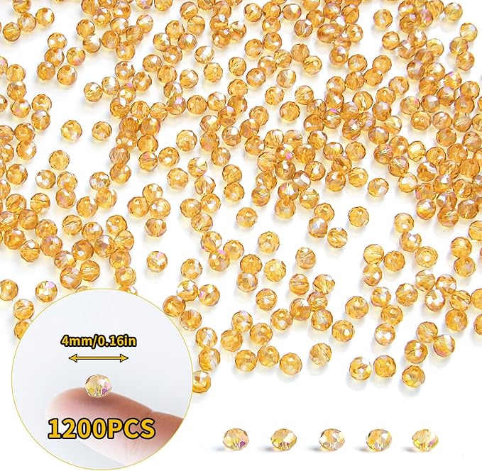 laopottbeads 1200 pcs 4mm round crystal glass beads for diy jewelry, ideal for bracelets, necklaces, pendants, and handmade craft projects(gold champagne)
