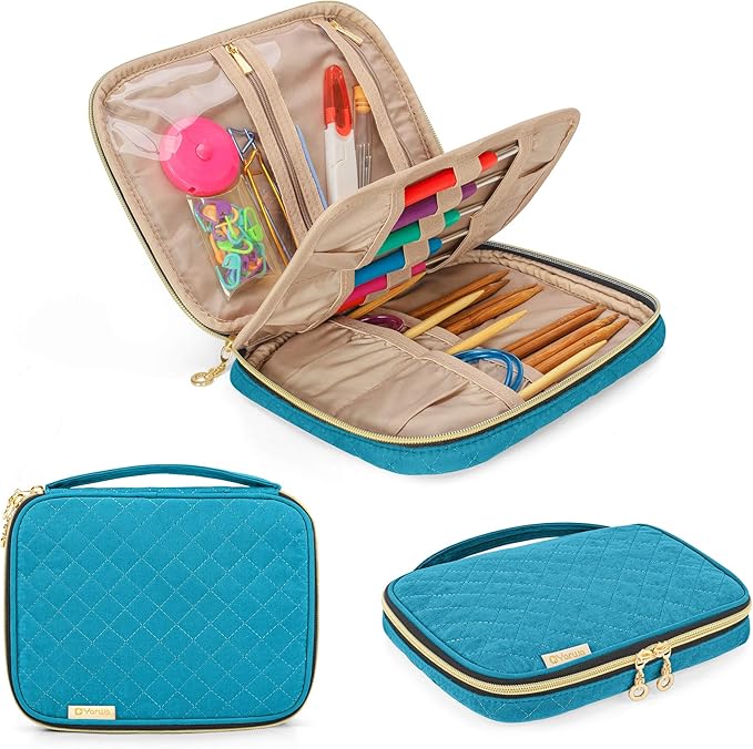 Yarwo Crochet Hook Case, Travel Organizer Holder for Crochet Hooks, Circular Knitting Needles, Knitting Needles (up to 8") and Other Supplies, Teal (Bag Only, Patented Design)