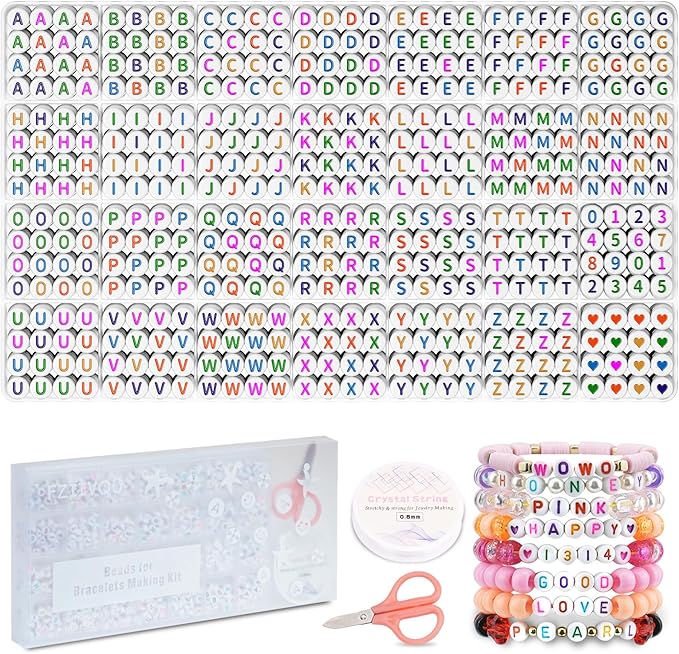 1400 Pcs Letter Beads Kit, 28 Styles White Acrylic Alphabet Beads Letter Beads for Jewelry Making wiht Number Beads Heart Beads Friendship Bracelet Kit