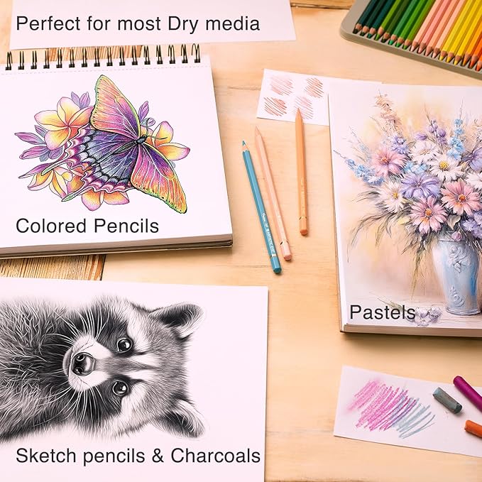 artistic eye 9x12 premium sketch book set, 100 sheets, spiral bound, 68lb (100gsm), acid-free drawing paper, ideal for beginners, artists & professionals (set of 1)