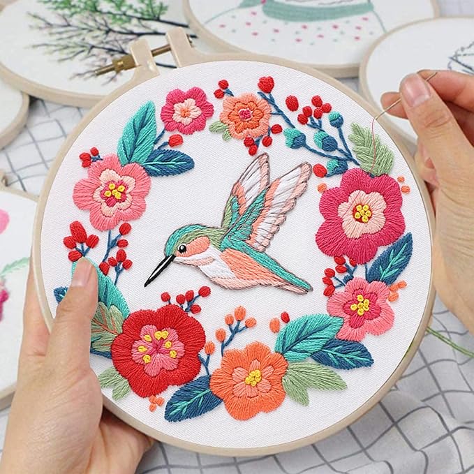 louise maelys hummingbird embroidery kits for beginners,cross stitch kit for adults,diy needlepoint with flowers pattern