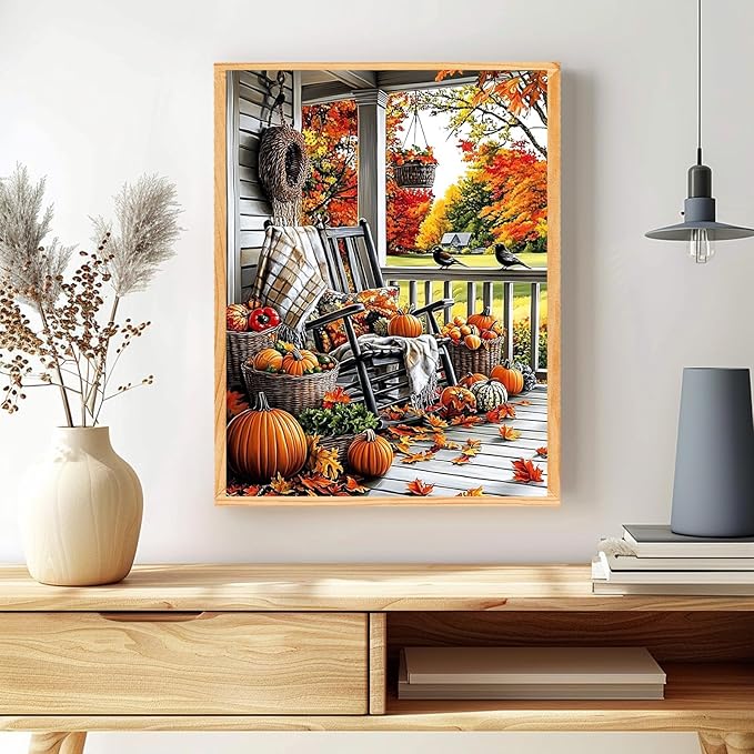 MAXBYE Paint by Numbers, Autumn Porch Adults' Paint by Number Kits, DIY Acrylic Paint Kit for Adults Beginners Unframed, Pumpkins Easy Oil Paint by Numbers Canva for Home Wall Decor 12x16inch
