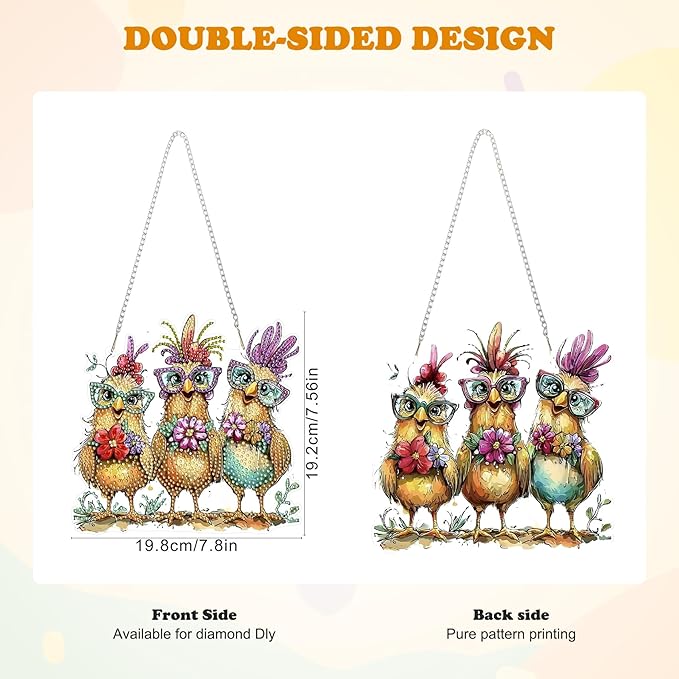 HEIBAGO Diamond Art Hanging Kits for Adults Kids, Hanging Diamond Art Chicken, 5D Special Shaped Crystal Diamond Painting Kit,DIY Pattern Window Pendant for Home Wall Decor 8.3x8.3Inch