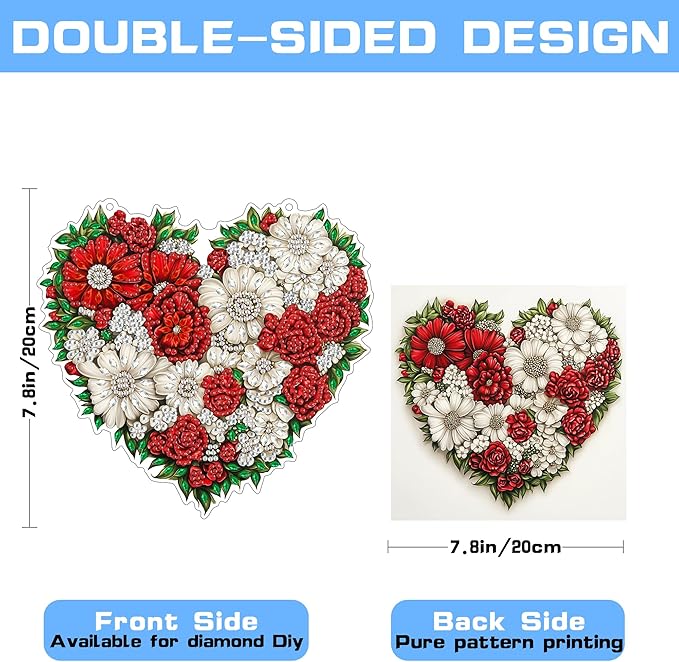 VAIIEYO Flower Diamond Art Hanging Ornament, Heart Diamond Painting Suncatchers Window Hanging Kit with Chain, 7.5x7.5 inch Crystal Pendant Art Craft for Gift Home Wall Front Door Decoration