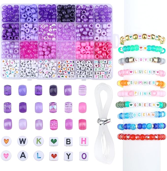 XIANNVXI 24Colours Pony Beads for Bracelet Friendship 720pcs Letter Kandi Purple Pony Beaded for Jewelry DIY Crafts Bracelet Making