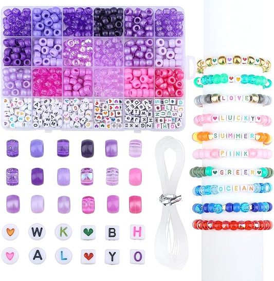 XIANNVXI 24Colours Pony Beads for Bracelet Friendship 720pcs Letter Kandi Purple Pony Beaded for Jewelry DIY Crafts Bracelet Making