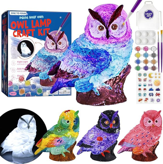 paint your own owl lamp kit, art supplies painting kits for kids 6-12, arts and crafts for kids ages 8-12, owl toy girls boys halloween birthday christmas gifts ages 3 4 5 6 7 8 9 10 11 12+