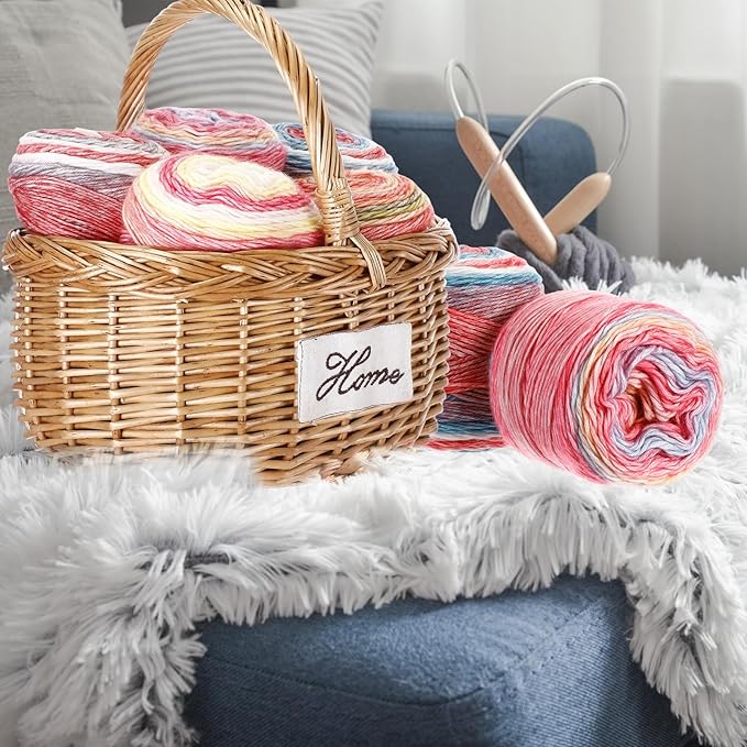 Timgle 5 Rolls Ombre Cake Yarn for Crocheting & Knitting, 3.5oz/100g 328yds Multicolor Self Striping Gradient Yarn, Soft 60% Cotton 30% Acrylic 10% Wool for Scarves Shawls Blankets Garments(Pink)