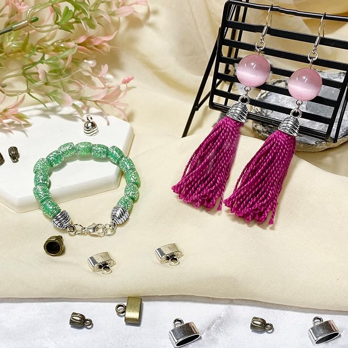 Round Tassel End Caps 50 pcs Barrel End Caps Flat Leather Cord End Caps Bracelet Making Supplies Leather Bracelet Making Kit Silver Cord End Cap Kumihimo Kit