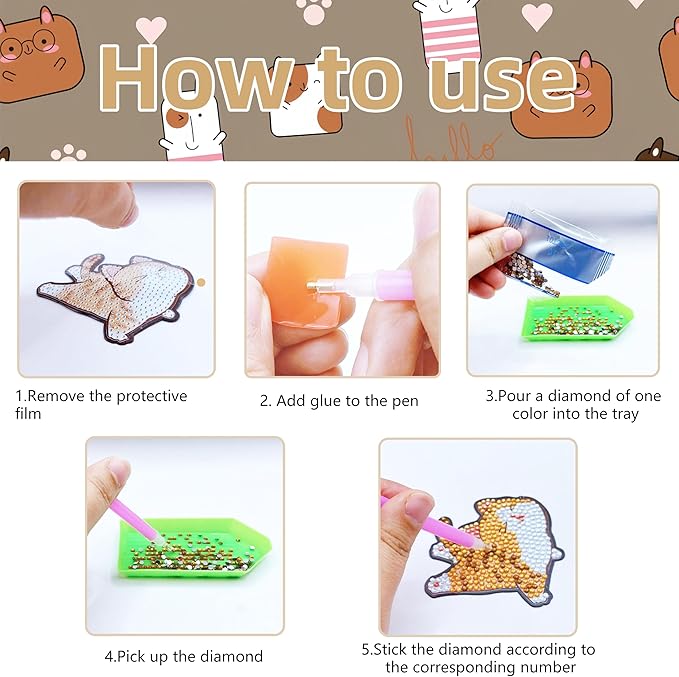 16 Pcs Cat Diamond Painting Magnets Kits Diamond Art Fridge Magnet Refrigerator Sticker Diamond Painting kit for Beginners Adults DIY Art Craft Gifts Home Decors (cat)