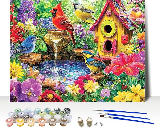 MAXBYE Colorful Birds Paint By Numbers Kits for Adults Beginner, Garden Birds Adult Paint By Number On Canvas, Easy Oil Painting Kits for Home Wall Decor Gift 16x20 Inch