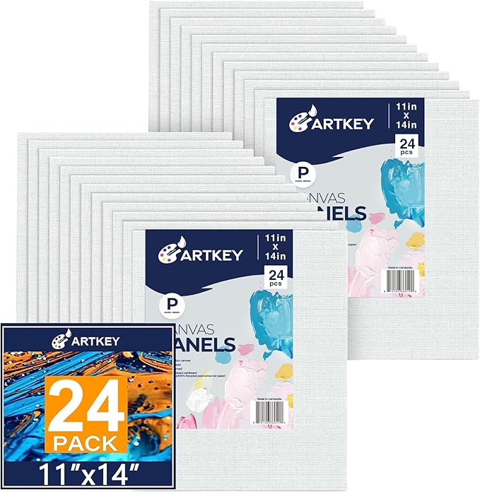 Canvas Panels 11x14 Inch 24-Pack, 10 oz Primed 100% Cotton Canvases for Painting, White Blank Flat Canvas Boards for Oil Acrylics Watercolor Tempera Paints