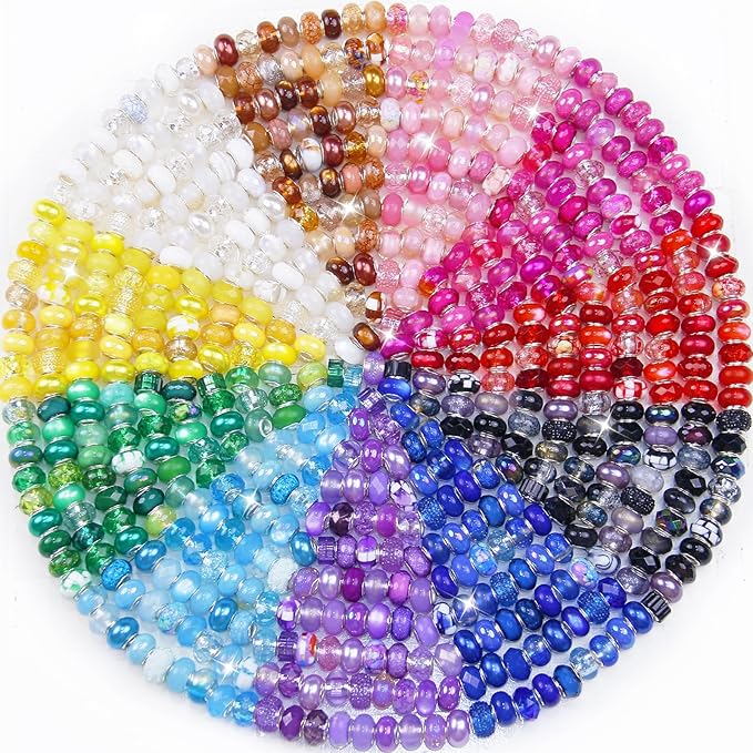 200 Pcs Large Hole Beads for Jewelry Making, Assorted European Craft Big Beads Large Hole Lampwork Murano Bead Fairy Wand Garden Bead for DIY Beadable Pens Charm Bracelet Necklace Decoration Supplies