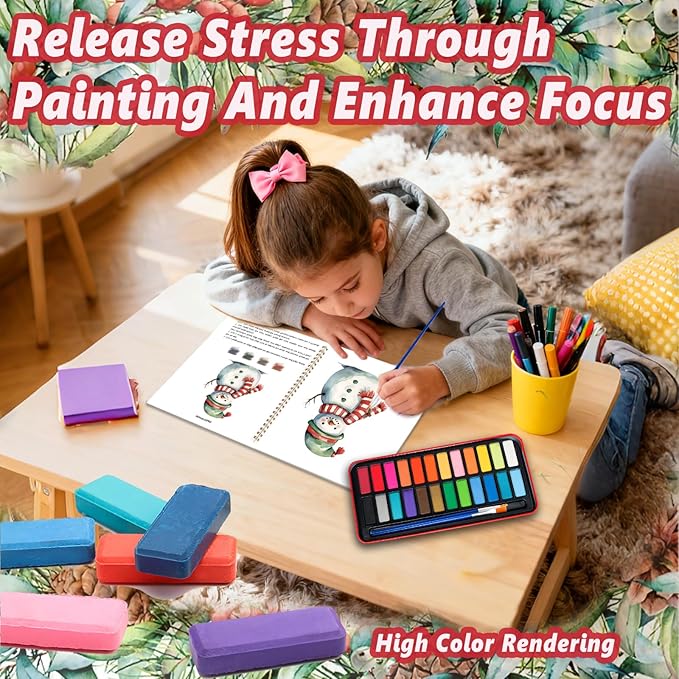 Watercolor Workbook - Coloring Book Beginner Friendly Painting Kit, Watercolor Workbooks for Adults with 24 Colors Paint, Exploration Gift for Adults Teens (Christmas)