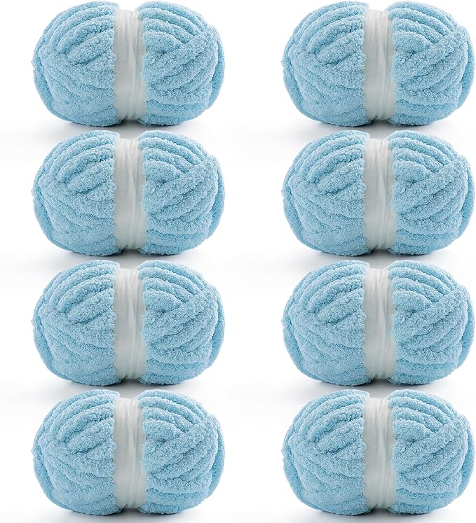 8 Pack Chunky Yarn for Crocheting, Blanket Thick Chenille for Hand Knitting, Soft Chunky for Crochet - 28 Yds 7.7 Oz Each Skein (Lake Blue)