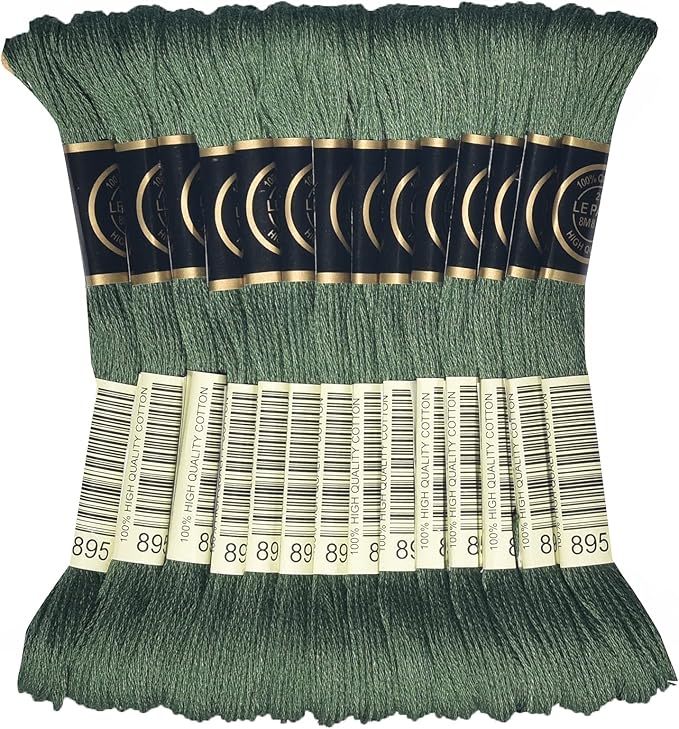 LE PAON Embroidery Floss, 14-Pack Six Strands 100% Long Staple Cotton Embroidery Thread, 8.7-Yard，Color Number：895,Very Dark Hunter Green