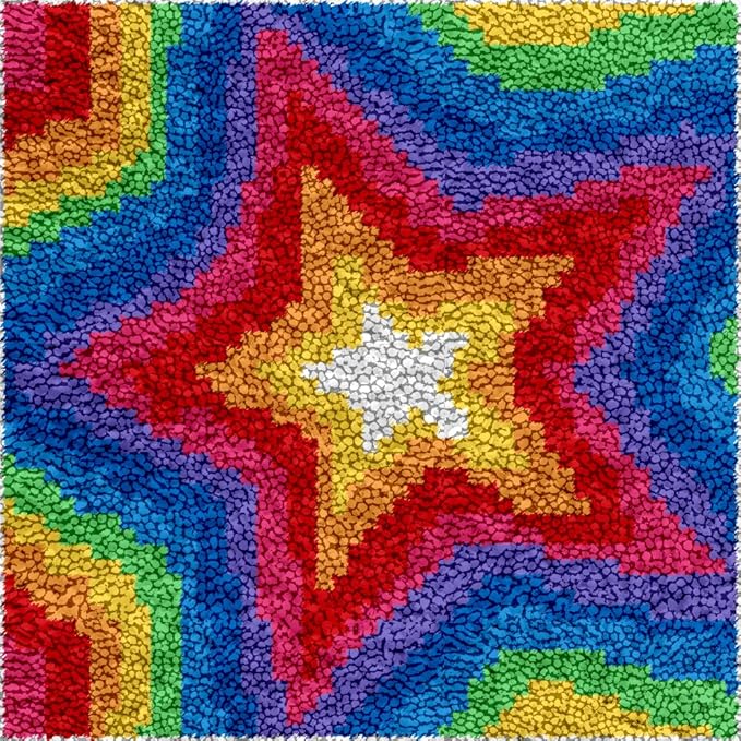 Numptain Latch Hook Kits for Adults,DIY Rug Crafts Love Rainbow Pattern Color Printed Canvas,Latch Hook Kits for Beginners Handmade Needlework Crafts Home Decoration,12"x12" NT5