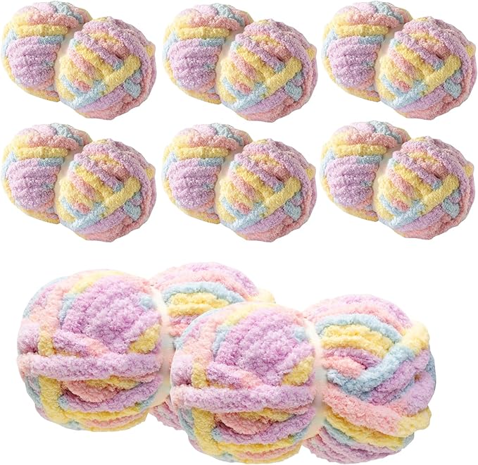 Chunky Yarn for Hand Knitting & Crocheting – Mixed Color Soft, Bulky Jumbo Yarn for Blankets, Scarves, DIY Projects, 8-Pack (Yellow, Pink, Lavender, Blue)