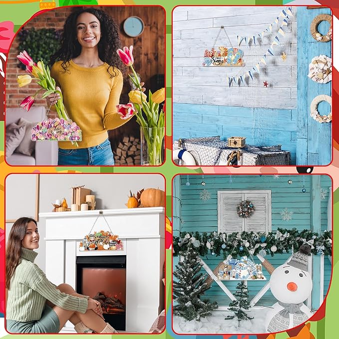 Cinnvoice 12 Pcs Seasonal Diamond Art Wreath Kits Holiday 5d DIY Diamond Art Hanging Signs Winter Spring Ornaments for Wall Door Decoration(Novel)