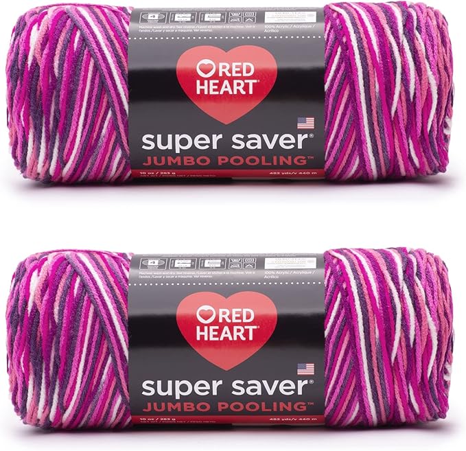 Red Heart Super Saver Jumbo Berry Pooling Yarn - 2 Pack of 10oz/283g - Acrylic - 4 Medium (Worsted) - 482 Yards - Knitting/Crochet
