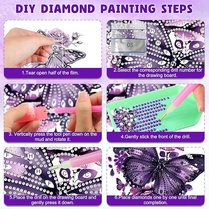 DOMROM Butterfly Diamond Art Hanging Kits for Adults Beginners, Special Shaped Crystal Diamond Painting Butterfly Pendant, DIY Diamond Art Suncatchers Animal for Home Garden Wall Decor Gift