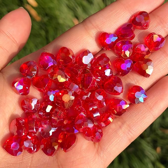 70pcs 8mm Valentine's Day AB Red Faceted Heart Beads for Jewelry Making Crystal Glass Beads for Bracelets Necklace Crafts, Friendship Bracelet Kit, Love Gifts