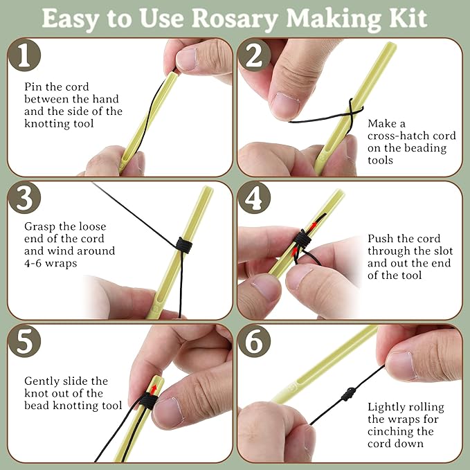 Dunkive 2 Pack Rosary Cord Knotting Tool, #7#9 and #36 Dual Head Twine Knotting Tool, Rosary Making Supplies, Beads Tying Kit, Beading Cord Kit for Jewelry, Fishing Hook, Bracelet(Yellow)