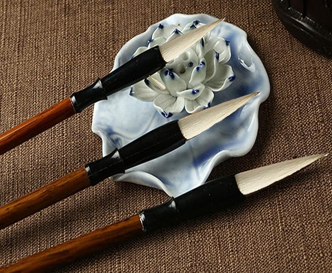 Befiy Chinese Calligraphy Brush, Writing Drawing Watercolor Ink Brushes Hubi Painting Kanji Sumi Wolf Bamboo Brushes Set for Professional Beginner (White)