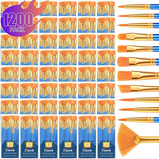 ESRICH 100pack/1200pcs Paint Brushes, Nylon Hair Paint Brushes Set Round-Pointed Tip Paint Brush for Acrylic Painting,Watercolor Oil Miniature Painting Kits,Paint Brush for Kids Adult Arts Supplies