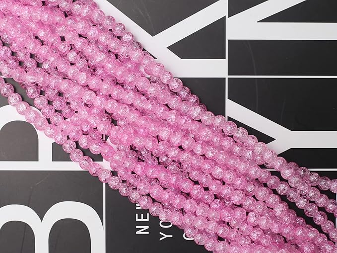 ZHFMLY8mm Pink Crackle Glass Beads for Jewelry Making 450pcs Panited Handcrafted Round Beads for Bracelet Lampwork Smooth Loose Beads Spacer Necklace Earring & DIY Crafts Beads Supplies