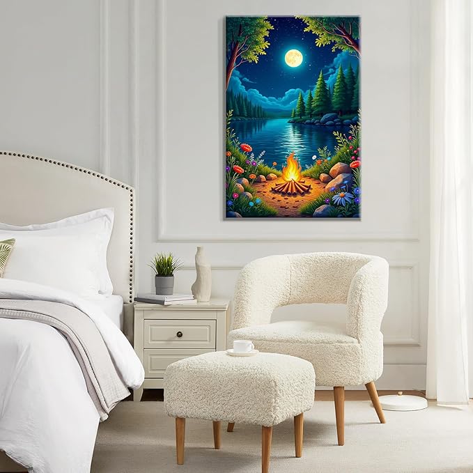ATDMS Landscape Paint by Numbers Kit for Adults with Frame Moon Paint by Number with Easel Lake Adult Paint by Number Kits Framed Canvas DIY Oil Painting by Numbers for Gift Home Wall Decor 8x12 Inch
