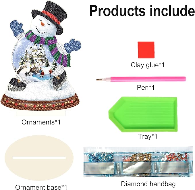 MVVMTOP Christmas Diamond Art Tabletop Decoration, DIY Snowman, Diamond Art 5D Special Shape Crystal Diamond Partial Diamond Art Painting Mosaic Handicraft, Home Office Tabletop Decor Gift