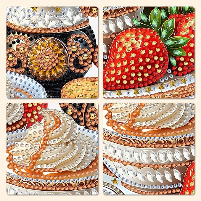 MXJSUA Coffee Cream Diamond Painting Art Window Suncatchers, Diamond Art Kits for Adults Hanging Ornaments with Chain, 5D Special Shape Crystal Diamond Pendant Accessories for Decor Gift 8x8 Inch