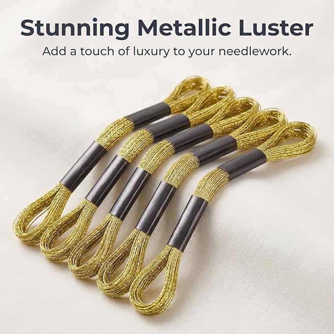 6 Skeins Embroidery Threads Metallic Light Gold Embroidery Floss Friendship Bracelet Cross Stitch Thread for Sewing Polyester Cross Stitch Threads for Hand String Art （8 m 12 Strands）