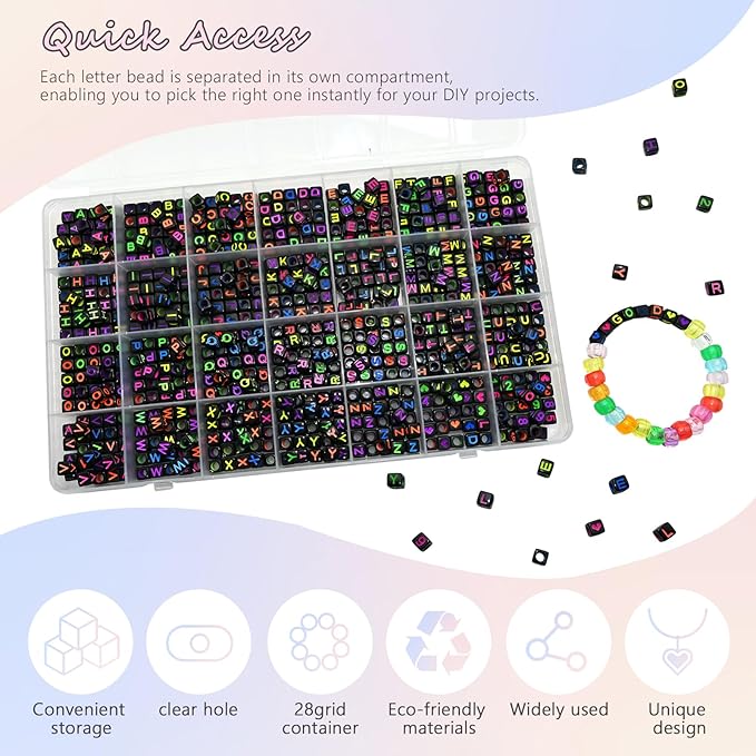 840pcs Black Letter Beads Number and Heart Beads 6x6mm Colorful Alphabet Acrylic Beads for Jewelry Making