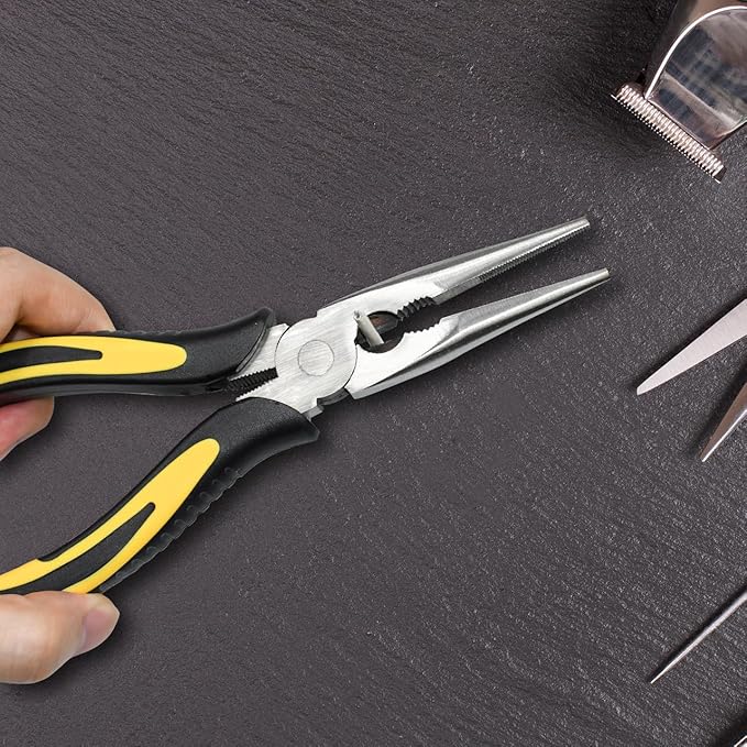 zuzuan premium long needle nose pliers-6''&8'', paper clamp precision, high carbon steel, soft grip with wire cutter, long nose cutting pliers for home, fishing, jewelry, crafts,2pcs