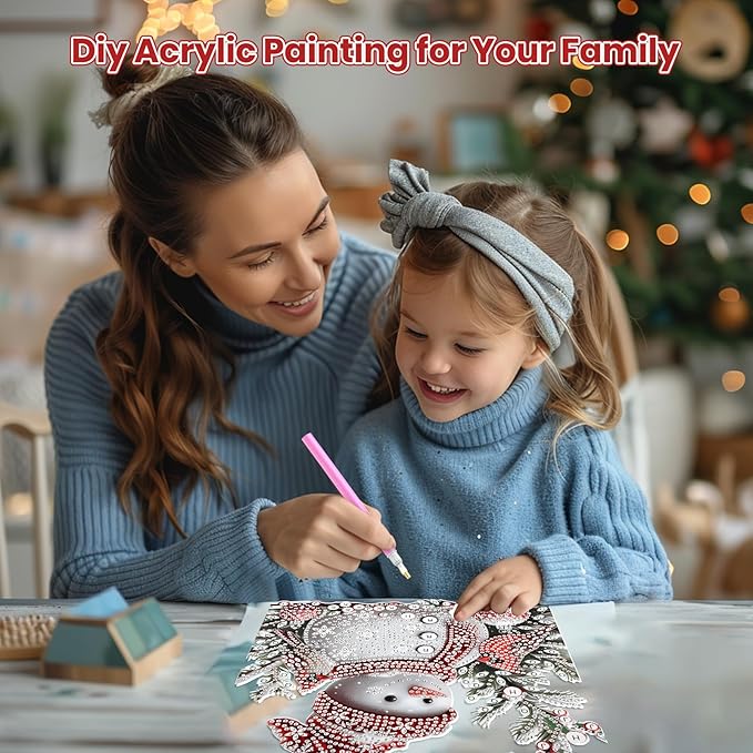MOGTAA Christmas Snowman Diamond Art Hanging Kits for Adults Kids, Christmas Cardinal Diamond Art Suncatchers, 5D Special Shape Winter Diamond Painting Window Pendant Kit for Home Garden Wall Decor