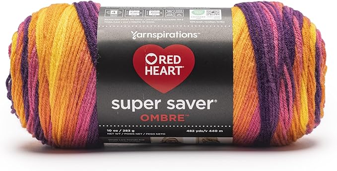 Red Heart Super Saver Ombre Sunset Yarn - 2 Pack of 283g/10oz - 100% Acrylic - #4 Worsted (Medium) - 482 Yards - Knitting/Crochet