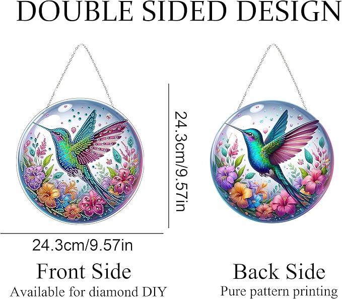 JJFox Diamond Art Hanging Kit for Adult,Special Shaped Rhinestone,DIY Acrylic 5D Diamond Art Painting Window Pendants Home Garden Wall Hanging Kits Hanging Ornament,Double Sided. (Hummingbird)