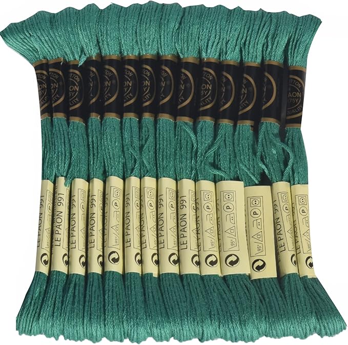 LE PAON Embroidery Floss, 14-Pack Six Strands 100% Long Staple Cotton Embroidery Thread, 8.7-Yard，Color Number：991, Dark Aquamarine