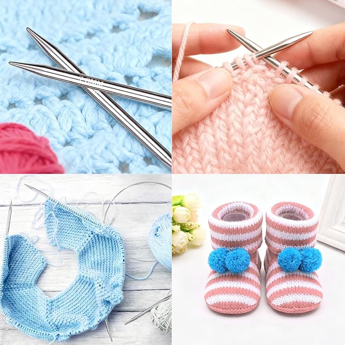 Circular Knitting Needles Set,10 Pack Round Long Stainless Steel Knitting Needles Kit (100cm),10 Sizes from 2.25mm-10.0mm,with Small Tools,for Beginners,Making Sweater,Scarf,Blanket