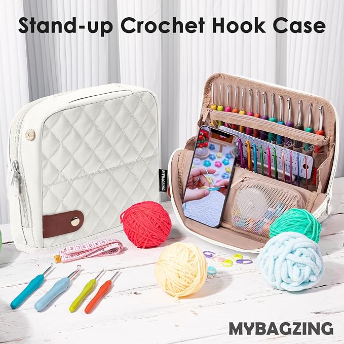 Empty Crochet Hook Case - Stand Up Organizer with 30 Slots for Hooks & Needles, Crochet Accessories Kit for Lovers & Beginners