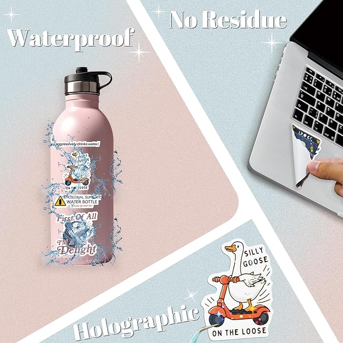 200 pcs funny holographic stickers for adults, waterproof vinyl sarcastic meme decals for laptop, water bottle, phone, kindle, journal, scrapbook, bumper, skateboard, luggage, no repeats