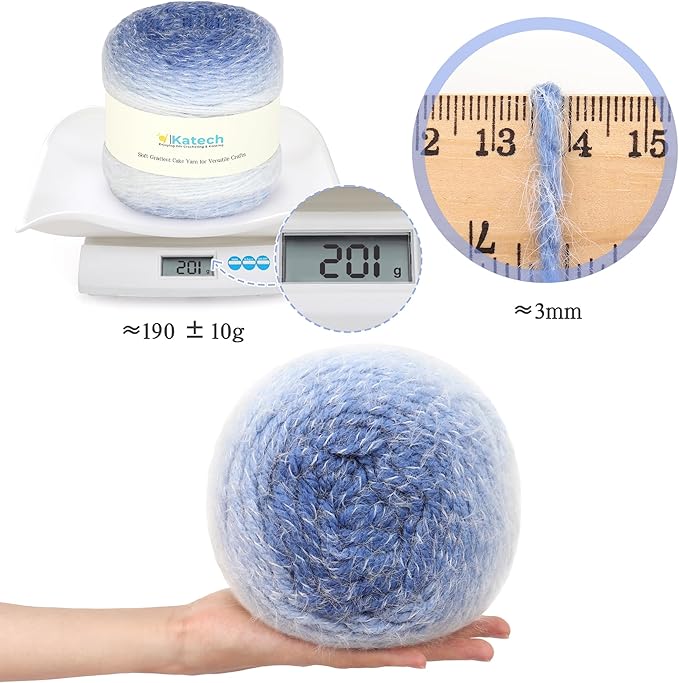 Katech Ombre Yarn for Crocheting-Large Skein of Gradient Yarn Cake-2 Pack of 200g/7.05 oz-80% Acrylic,20% Nylon- #4 Medium-Perfect for Star Blankets, Scarves, Shawls and Garments (B)