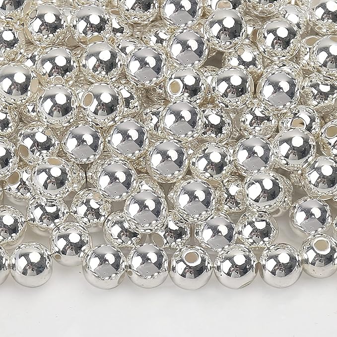 bonny boxx quality glossy abs imitation pearl beads with hole 6/8/10mm round plastic acrylic spacer bead for diy craft jewelry making supplies (silver, 6mm, 700pcs)