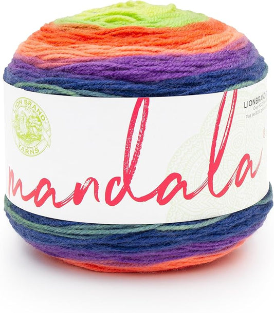 Lion Brand Yarn, Mandala DK Lightweight Yarn for Knitting, Crochet, and Crafts, Slimer, 1 Pack, Self-Striping Acrylic Fiber for Baby Blankets, Multicolor Shawls and Variegated Cardigans