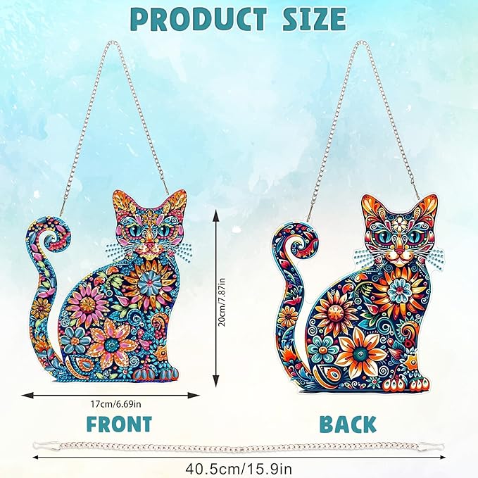 DOMROM Cat Diamond Art Hanging Kits for Adults Beginners, Special Shaped Crystal Diamond Painting Cat Pendant, DIY Diamond Art Suncatchers Animals for Home Garden Wall Decor Gift