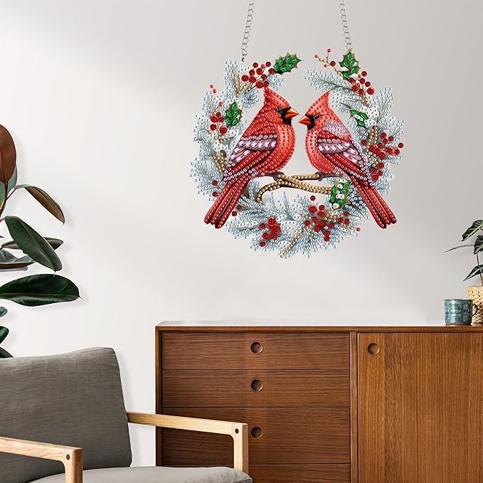 Reofrey Hanging Diamond Art Kits for Adults– 8x8Inch Birds Hanging Ornament Acrylic Board Double Sided Pattern Crystal Diamond Art Suncatcher Pendant, for Home Wall Window Decoration Gift Handmade