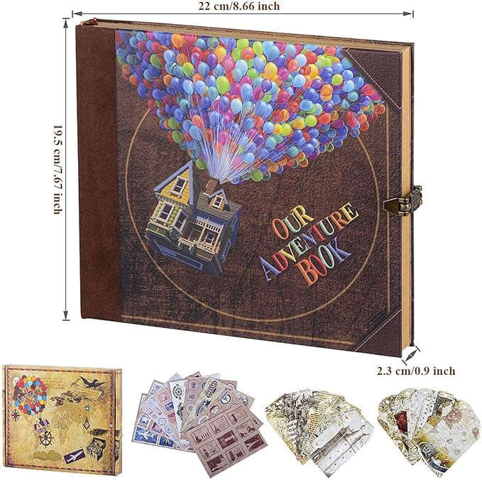 Scrapbook Photo Album,Our Adventure Book, Embossed Words Hard Cover Movie Up Travel Scrapbook for Anniversary, Wedding, Travelling, Baby Shower, etc (Adventurebook Ball)
